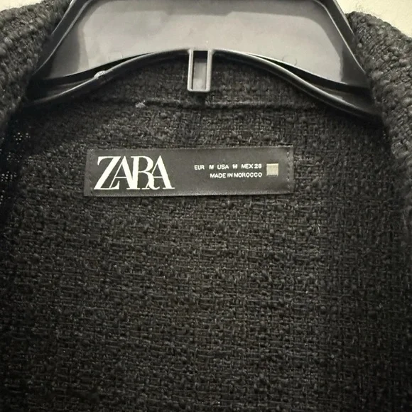 ZARA Tweed Oversized Shacket Jacket Textured Frayed Black w/Silver Buttons Med - Picture 2 of 5